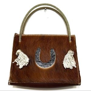 LEATHERWORK UNLIMITED COW HIDE HAIR LASSO HANDLE RODEO COUNTRY BOHO TASSLE PURSE